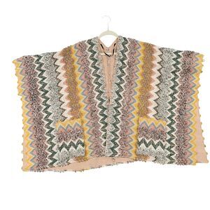 Akemi + Kin Chevron Knitted Cottagecore Grandmacore Poncho Cardigan ONE SIZE